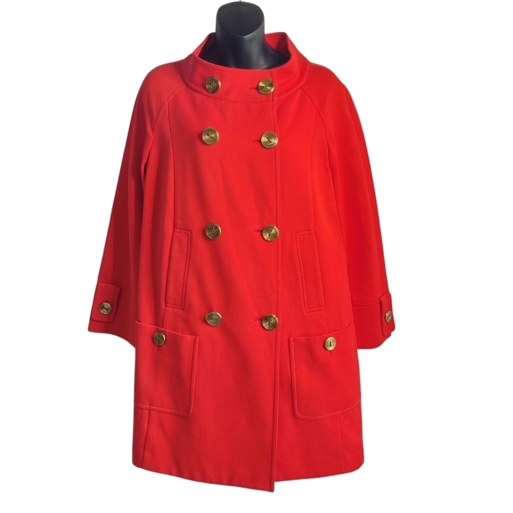 Ellen Tracy Trench Coat Women's Red Double Breasted Pockets Size 10